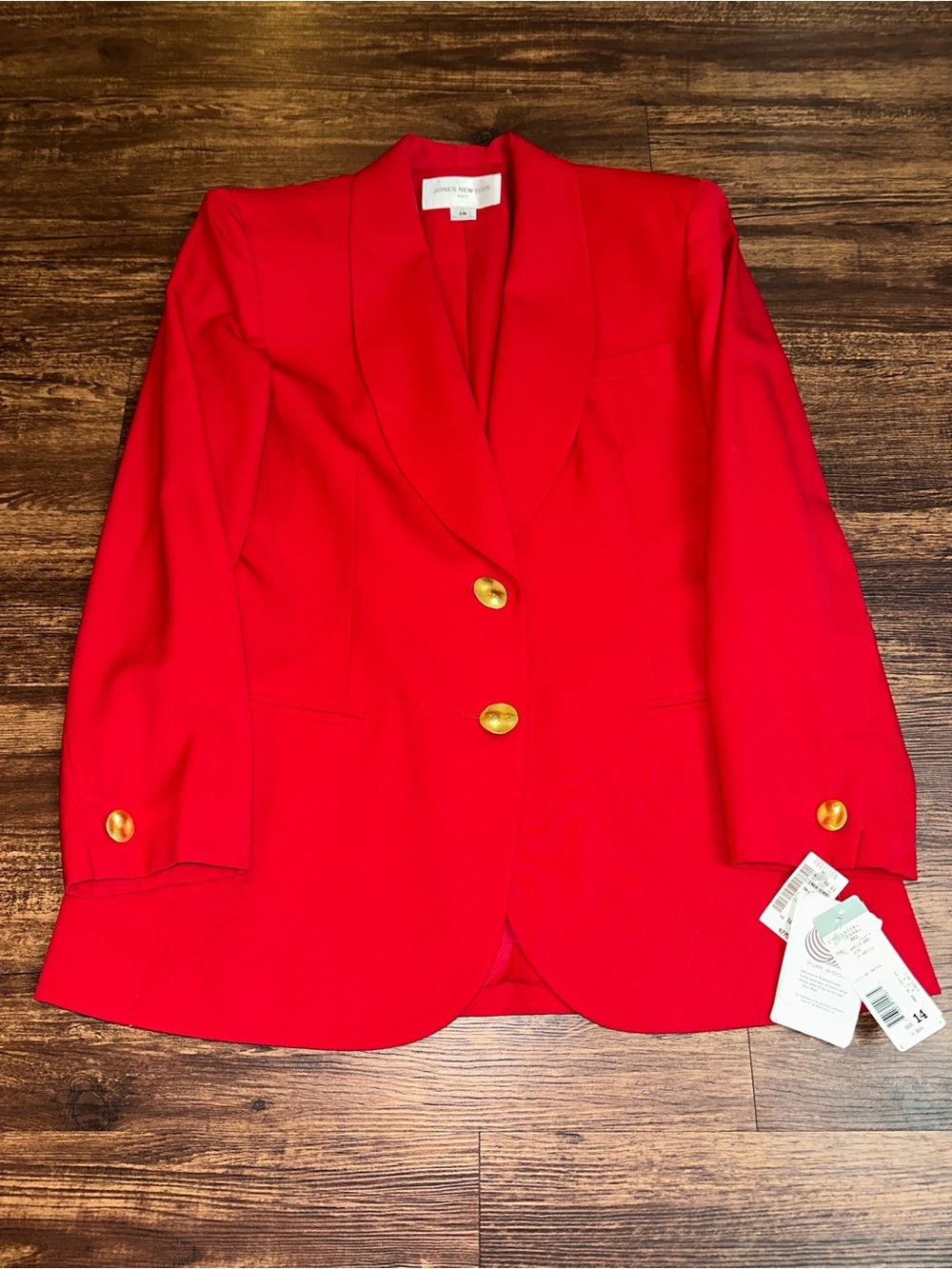 Jones New York Red Women's Blazer Suit Jacket Gold Buttons Sz 14 Vintage Wool